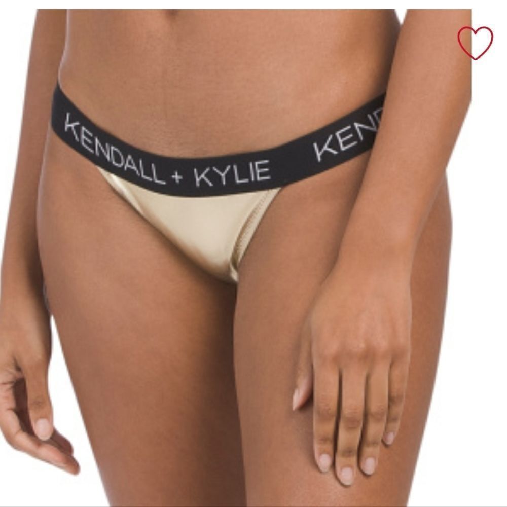 KENDALL + KYLIE gold Peekaboo Swim top  Peekaboo Bottom very relaxing $99 junior - Picture 4 of 13